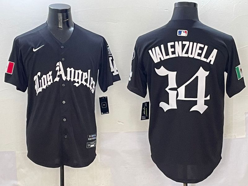 Men Los Angeles Dodgers 34 Valenzuela Black Five generations Joint Name 2025 Nike MLB Jersey style 1